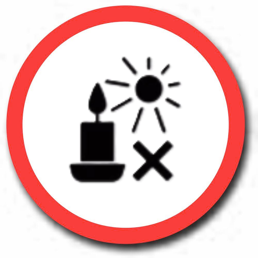 Keep away from naked flame & direct sunlight. icon